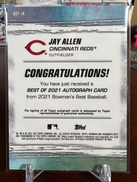 Jay Allen – Cincinnati Reds– 2021 Bowmans Best – Autographed - Chrome