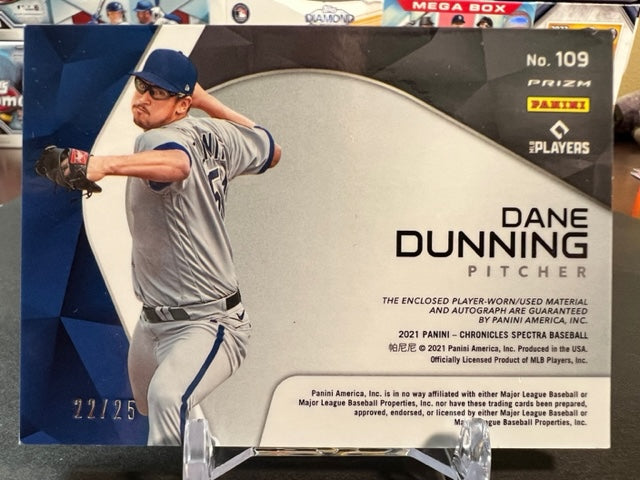 Dane Dunning Rookie Numbered Patch Relic Autographed Card – Texas Rangers – 2021 Panini Chronicles Spectra Finest